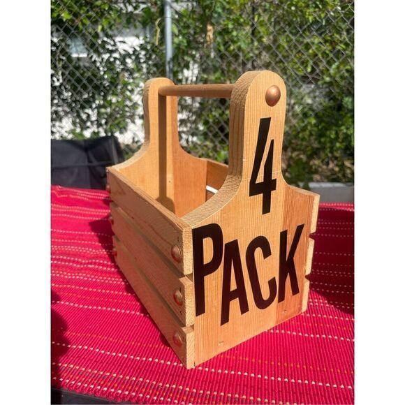 Custom Wood Beverage Caddy W/ Bottle Opener/4-Pack New - Picture 8 of 16